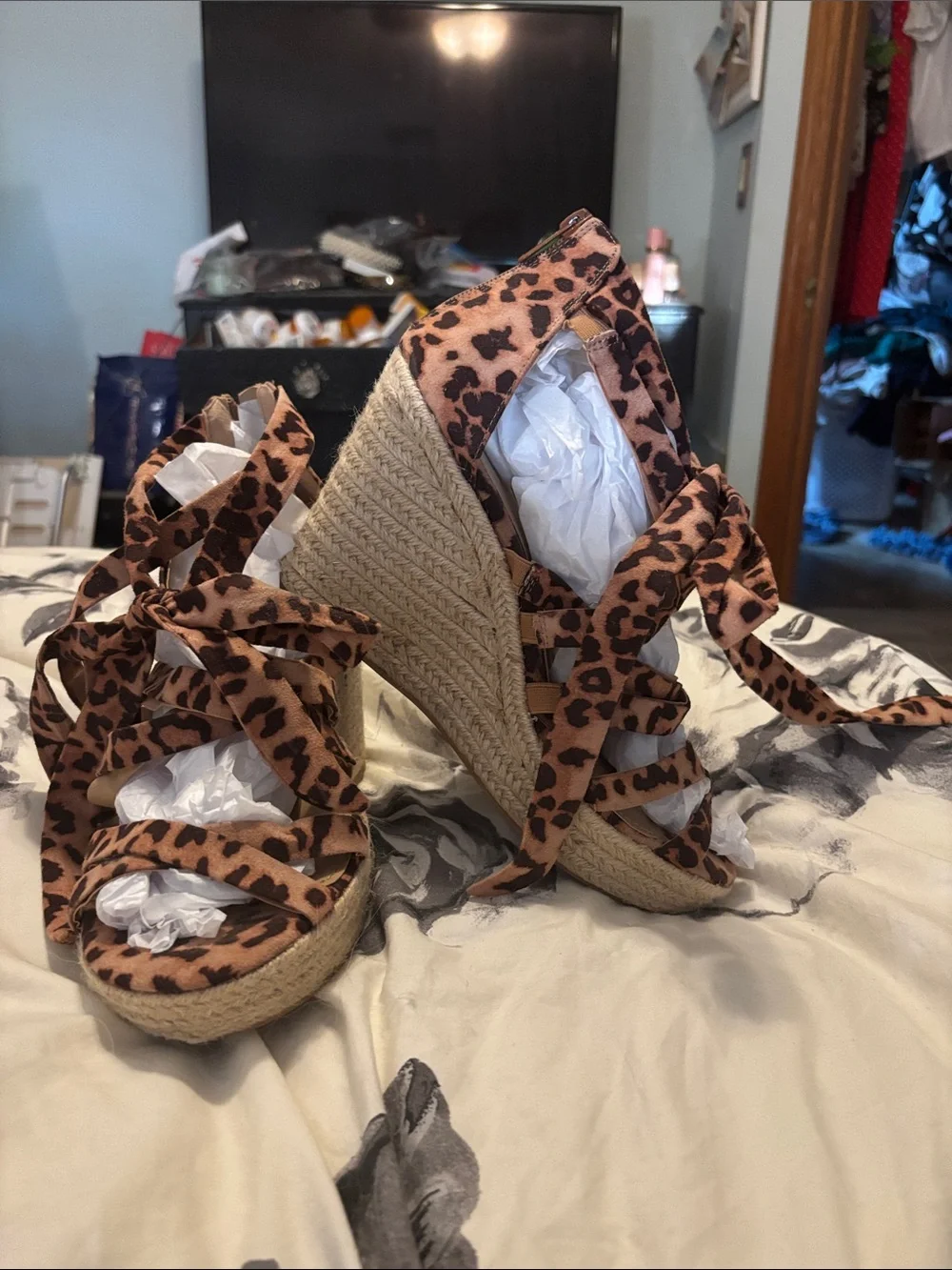 Torrid 10.5 W Leopard Print Lace-Up Espadrille Wedges - Women